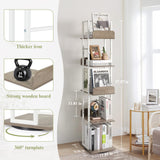 Bikoney 5-Tier Rotating Bookshelf Tower - Tall Industrial White Bookcase for Corners and Small Spaces Bikoney