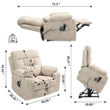 Big Tall Man Power Lift Lay Flat Recliner, Extra Wide Oversized Heat Massage Dual Motor Recliners Up to 400 LBS, Large Electric Power Recliner Chairs for Elderly, Adults, Lazy Boy(Cream Chenille) LITVZ