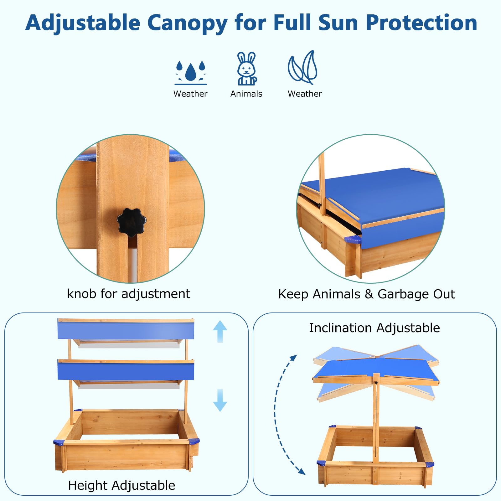 Tatub Kids Sandbox with Cover, Large Outdoor Sandbox with Canopy Height Adjustable, Sand Pit for Backyard Play, Wooden Sand Box for Kids Ages 4-8, for Children - WoodArtSupply