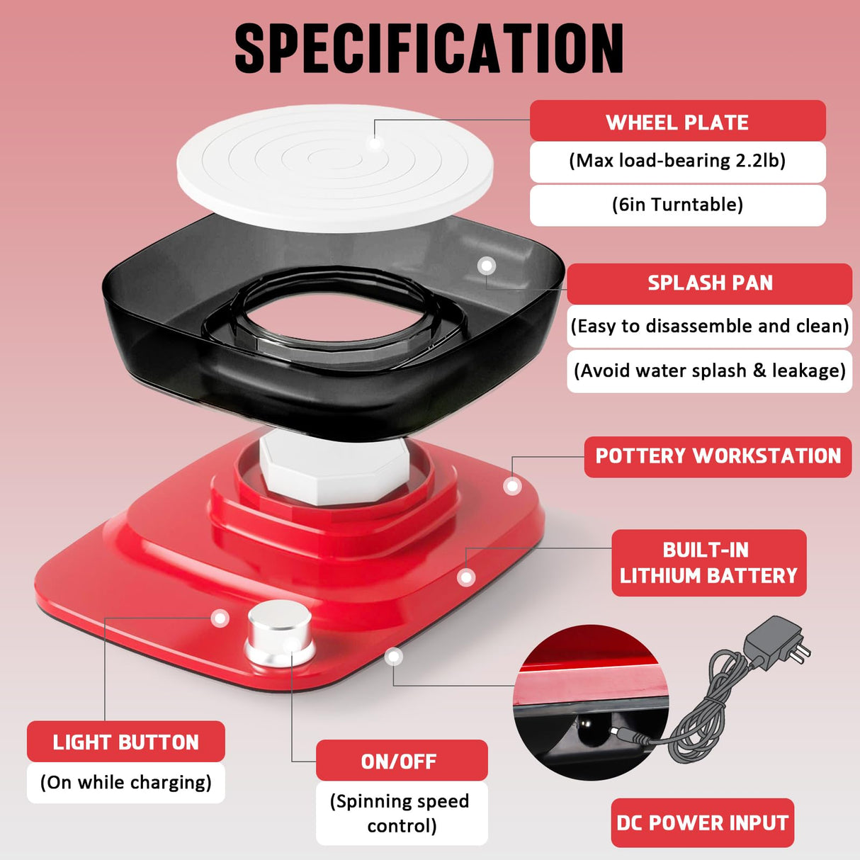 Patented Mini Pottery Wheel for Beginners | 6in Turntable, 0-440 RPM Speed Adjustable with Rechargeable Battery, 1.8 Lb Air Dry Clay, Pottery Tools and Art Supplies, Craft Kits for Teenager and Adult Goody King