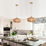 Hchunqjor Coastal Woven Pendant Light Fixture One-Light Adjustable Natural Hemp Rope Cage Pendant Lighting for Kitchen Island Sink Farmhouse Dining Room Hchunqjor