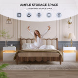 i-aplus Night Stand set 2 LED Night Stand for Bedroom Modern LED Bedside Table with 3 Drawers End Side Table i-aplus