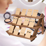 ZYP 51pcs 3-Tier Wood Earring Display Stand, Retail Jewelry Card Stand with Groove + 50 Cards Portable Ring Organizer Holder Showcase Racks for Business Home Using ZYP