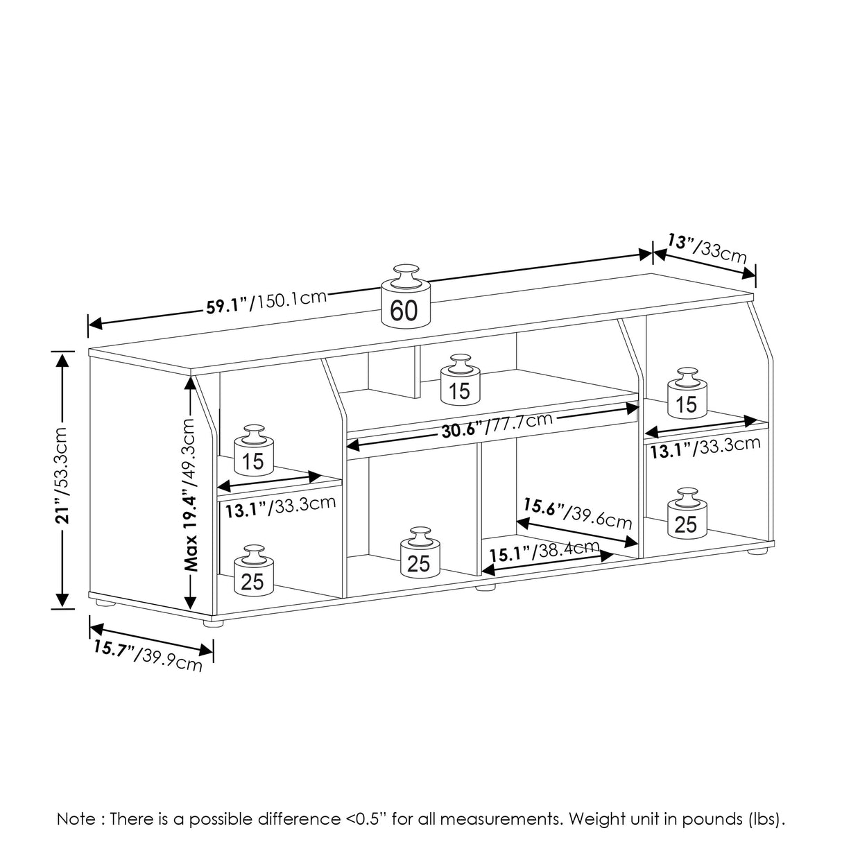 Furinno Jaya TV stand for up to 65 Inch TV, Gaming Enterteinment Center with LED Lights, Living Room Media Console Table, Americano Furinno