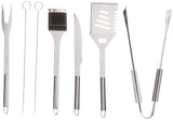 Home-Complete HC-1004 7 Grill Tool Kit-Stainless Steel BBQ Accessories Kitchen Set with Spatula, Tongs, Fork, Knife, Brush, Skewers, and Case, 8-Piece Travel, Silver Home-Complete