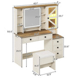 AOGLLATI Farmhouse Vanity Desk with Mirror and Lights, Makeup Vanity Set with Lights & Jewelry Cabinet & 5 Drawers, Vanity Table with Charging Station, Hidden Storage Space for Bedroom, Antique White AOGLLATI