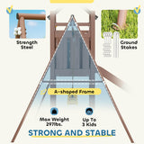 Qaba Kids Swing Set for Backyard, Playground Set with 6 FT Slide, 2 Adjustable Swings, Fort with Canopy, Ladder, Outdoor Playset with Ground Stakes for Ages 3-8, Brown Qaba