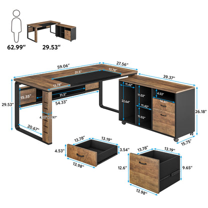 Tribesigns Large L-Shaped Computer Desk, 59 inch Executive Office Corner Desk Workstation Business Furniture with Letter Size File Cabinet for Home Office, Light Brown - WoodArtSupply