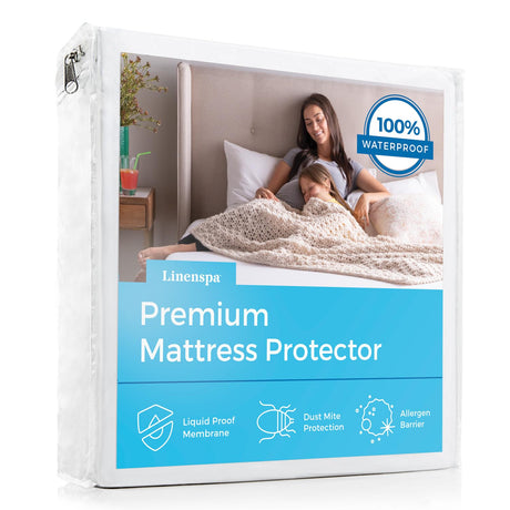 LINENSPA Premium Waterproof Mattress Protector - Full Size - Breathable - Fitted Style - Machine Washable & Dryer Safe - Mattress Protector for Kids, Teens, and Adults, White Linenspa