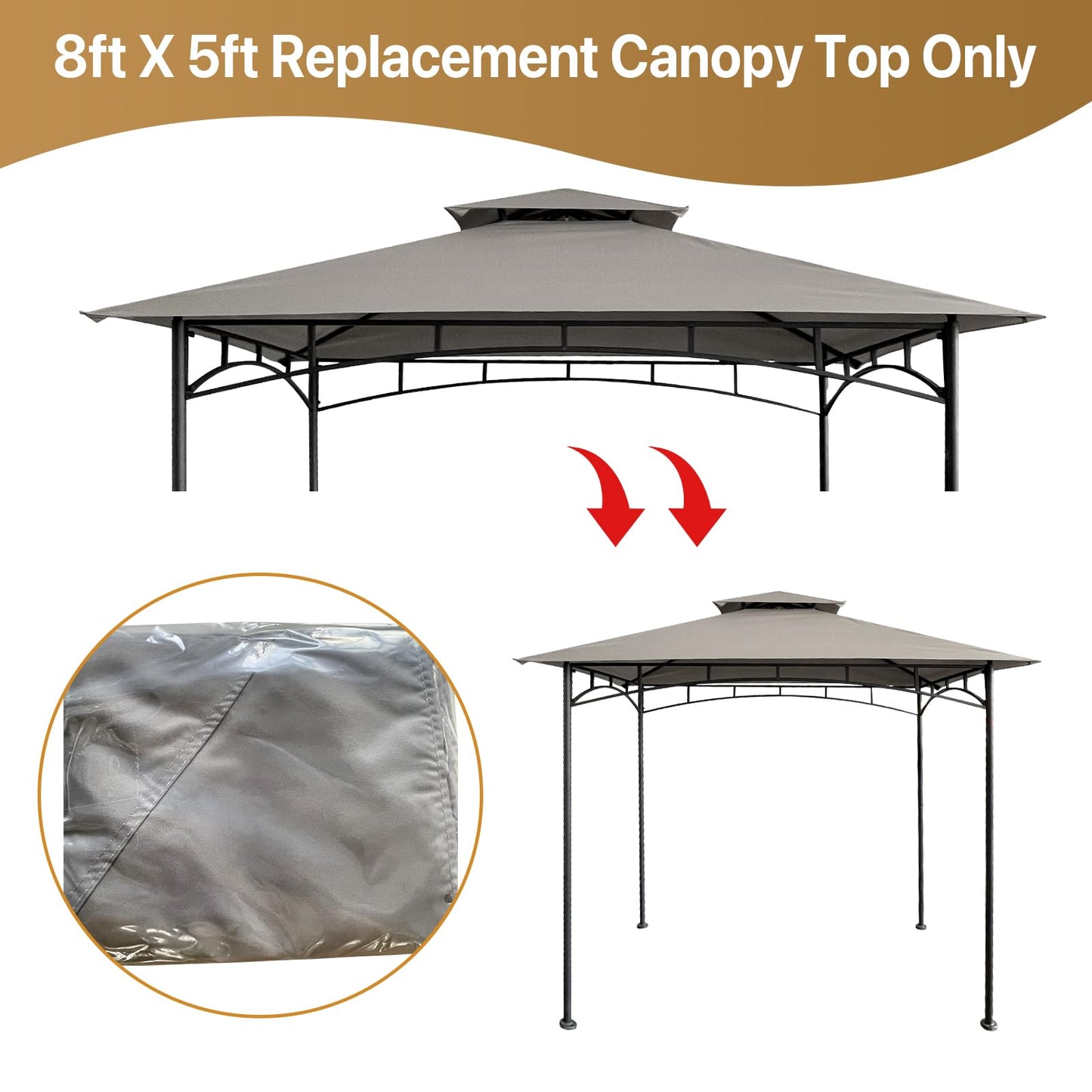 HETTRICK Replacement Canopy Patio Roof Top 5x8 Shelter Double Tiered BBQ Cover Easily Update for BBQ Cover Grill Shelter(Grey