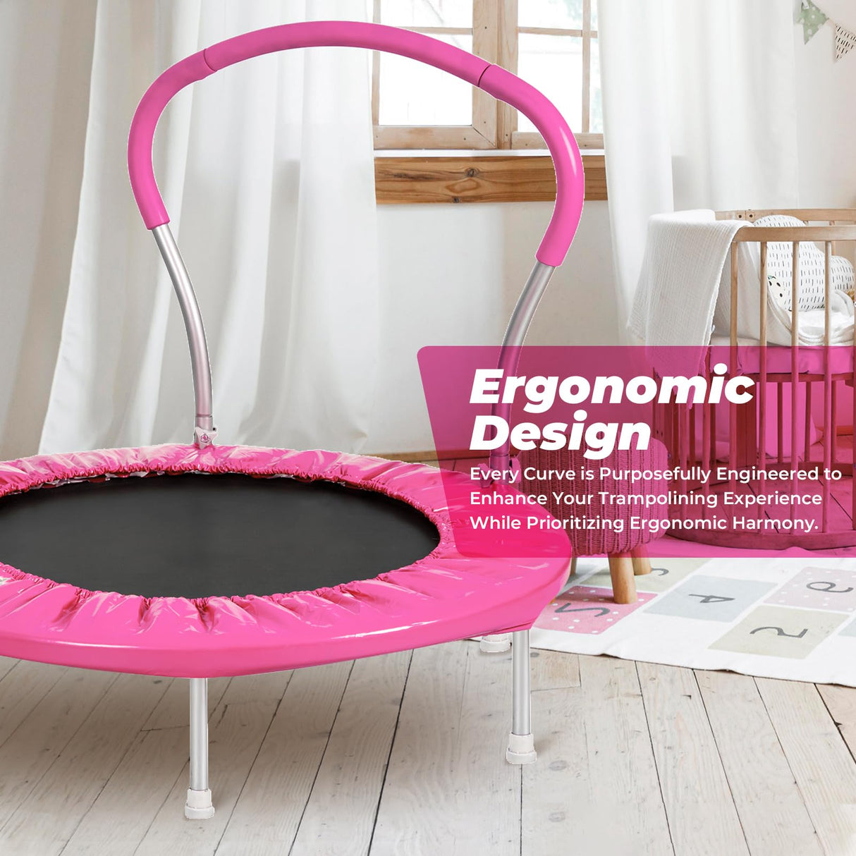 Roinoim 36 Inch Mini Trampoline for Kids with Handle, Indoor Round Toddler Trampoline, Pink Roinoim