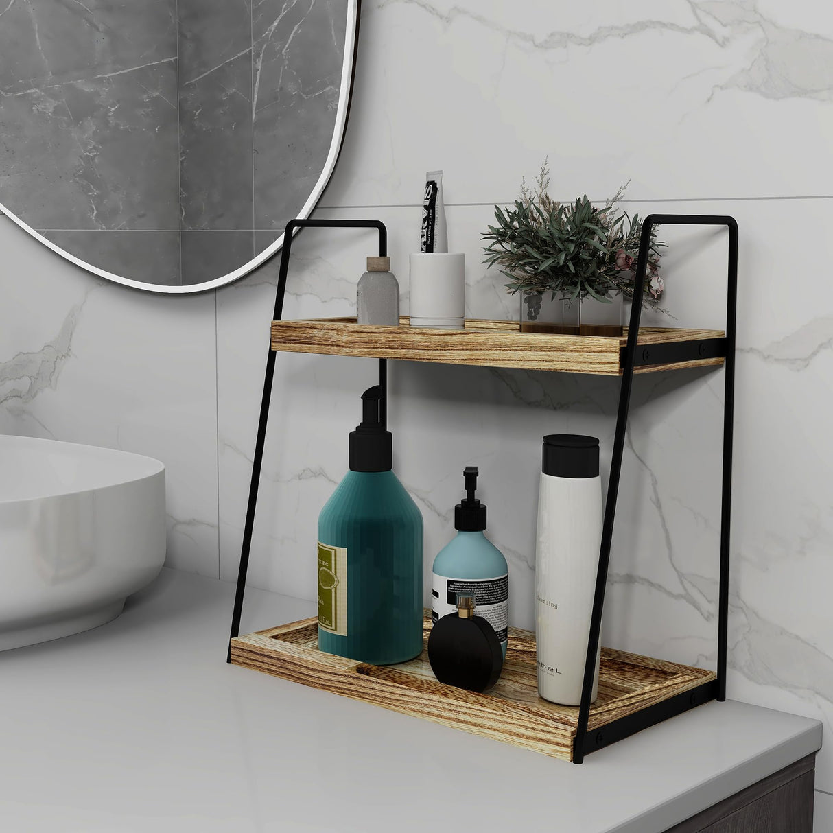 Dorhors 2 Tier Bathroom Counter Organizer Storage,Vanity Organizer for Bathroom Counter,Wood Standing Rack for Kitchen Dorhors