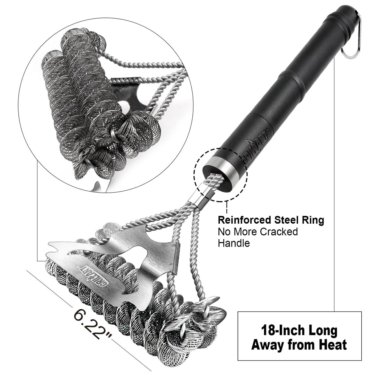 GRILLART Grill Brush for Outdoor Grill Bristle Free - Safe BBQ Grill Cleaner Brush - 18" BBQ Brush for Grill Cleaning Kit -Stainless Grill Cleaning Brush BBQ Grill Accessories Tools- Gifts for Men Dad GRILLART