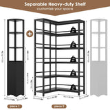 Keyluv Black Corner Bookshelf 72" Tall Corner Book Shelves Cases 2 Pieces Open Bookcase Large Storage Display Shelf Standing 6 Tier Shelving Unit with Cabinet for Home office Living Room, Wood & Metal Keyluv