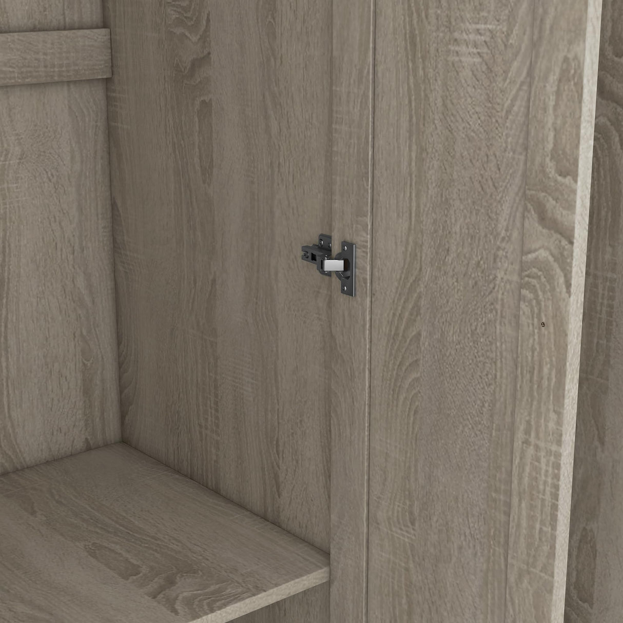 SOFTSEA 3 Door Armoire Wardrobe Closet, Freestanding Armoire Wardrobe Cabinet with Shelves and Hanging Rod, Wood Armoire Closet Clothes Organizer for Bedroom, Grey SOFTSEA