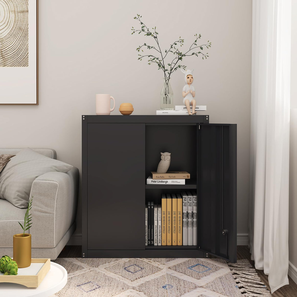 IRONFFICE Metal Wall Storage Cabinet,Steel Garage Hanging Cabinet,Black Cabinets for Storage Wall,Locking Wall Cabinet Small for Home Office,Kitchen IRONFFICE