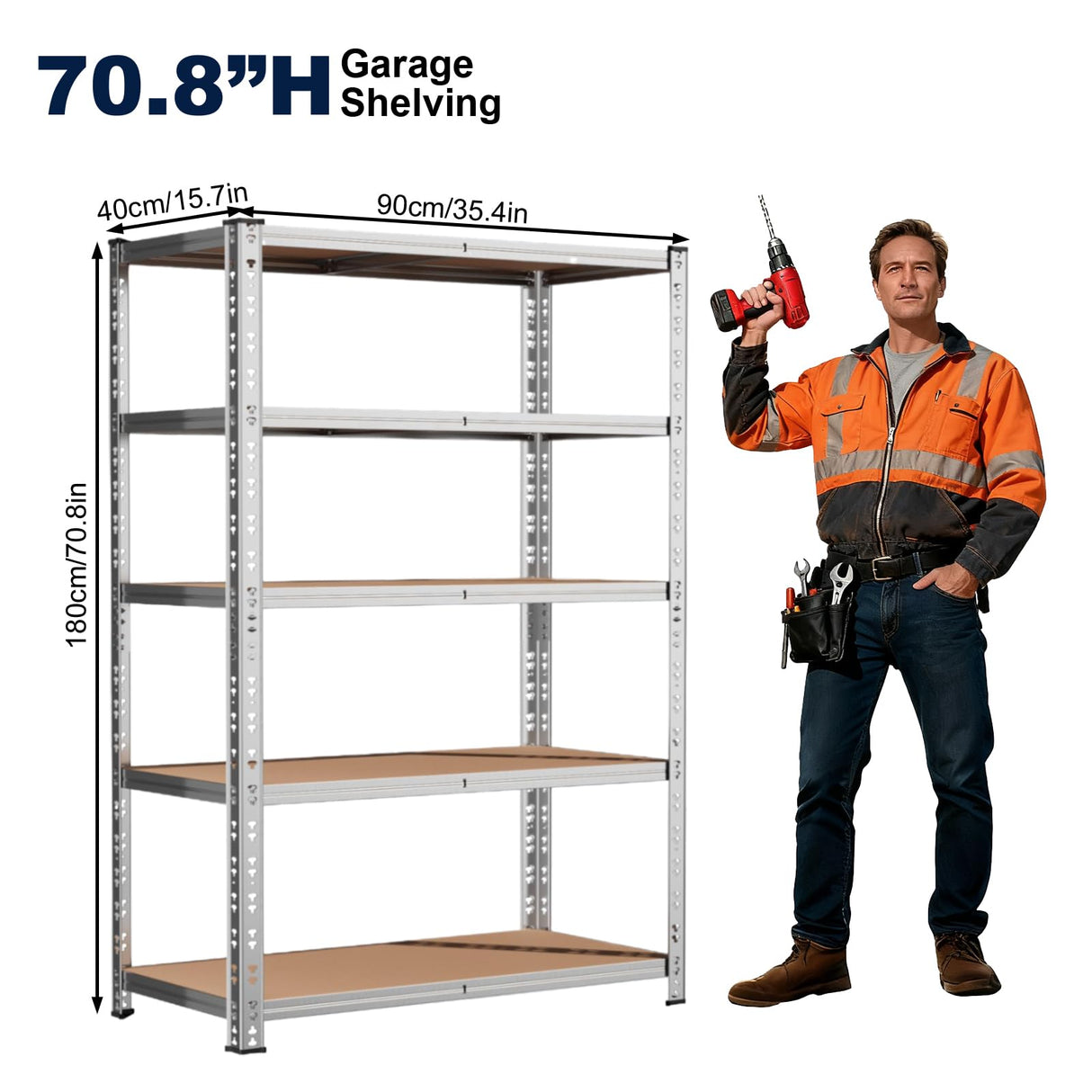 ZEUKMXOO 5 Tier Shelving Unit, 2200 lbs Metal Storage Shelves, 35.4''×15.7''×70.8'' Garage Storage Rack, Adjustable Standing Shelf Units for Pantry, Kitchen, Garage, Basement, Business, Warehouse ZEUKMXOO