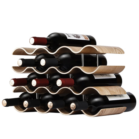 TRUDING Countertop Wine Rack - 14 Bottle Freestanding Wine Bottle Holder Stand - 4 Tier Wooden Wine Storage Rack - Wavy Wine Organizer for Cabinet Pantry Home Kitchen Bar TRUDING