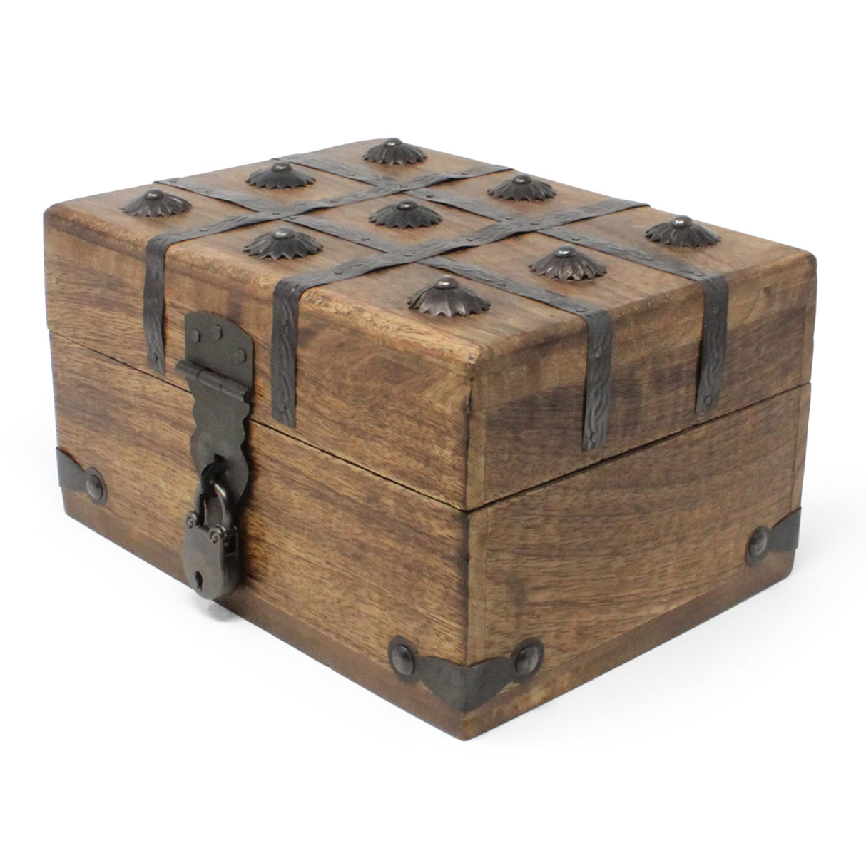 Nautical Cove Treasure Chest Wooden Box with Antique Iron Lock and Skeleton Key - Storage and Decor (Small 8 x 6 x 4.5) Nautical Cove