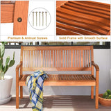 Tangkula Outdoor Wood Bench, Two Person Solid Wood Garden Bench w/Curved Backrest and Wide Armrest, Large Bench for Patio Porch Poolside Balcony, 50" W x 25" D x 36" H (Natural) Tangkula