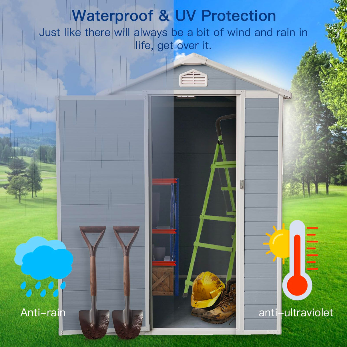 6x4 FT Resin Outdoor Storage Shed with Floor,All-Weather Outdoor Shed with Lockable Door,Window & Sloped Roof,Plastic Outside Tool Storage for Garden,Backyard,Patio,Lawn,Gray IMagacFun