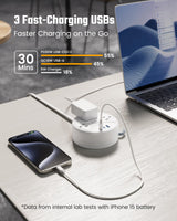 PD 20W C Travel Power Strip, SUPERDANNY 5ft Retractable Extension Cord Fast Charging Station, Portable 3-AC & 3-USB Flat Plug Extension Cord for Home Office, Business Travel, Trip, Cruise, White SUPERDANNY
