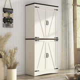 Hlivelood 71in Farmhouse Tall Storage Cabinet with Adjustable Shelves and Barn Doors in White Hlivelood