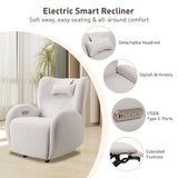 EONIX Stylish Power Glider Rocker Recliner Chair, Dual Motor Independently Controlled Footrest and Backrest, Detachable Headrest, Lazy Boy Recliner Chair for Living Room, SXXY010041, Cream White EONIX