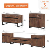 WAMPAT Modern TV Stand for TVs up to 110 inch, 4 in 1 Wood Entertainment Center TV Console Table with Adjustable Shelves and Metal Base for Living Room,Bedroom,Oak WAMPAT