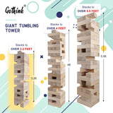 GOTHINK Giant Tumble Tower Game, Large Tumbling Tower Stack to Over 3.2 FT 60pcs Wooden Jumbo Blocks for Outside Yard Games with Carry Case Timber Stacking Game Night Toy Gift for Kids Adults Family GOTHINK
