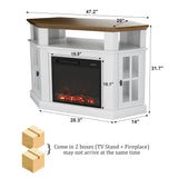 Flamaker Fireplace Corner TV Stand for TVs up to 55 Inch, Entertainment Center with 18" Fireplace, TV Console Table with Glass Door Storage Cabinet and Open Shelf (White) Flamaker