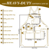 Stenffy Work Apron, Canvas Apron, Adjustable Weight, Tool Aprons with Multiple Pockets, Adjustable Zipper, Metal Ring, Tape Measure Clip, Apron for Men Women, 27In*36In, Khaki. Stenffy