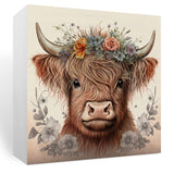 Highland Cow Wooden Box Sign Decor Desk Sign, Baby Highland Cow Nursery Decor, Western Decor, Highland Cow Gifts, Home Office Decor Rustic Farmhouse Square Desk Decor Sign for Shelf Krollma