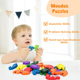 LOVESTOWN Alphabet Jigsaw Puzzle, Building Blocks Animal Wooden Puzzle, Wooden Snake Letters Numbers Block Toys for Kids Birthday Gifts LovesTown