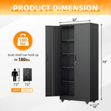 Bonusall Garage Cabinets with Wheels, 73" H Metal Locking Cabinet with 2 Doors and 4 Shelves, Storage Cabinet on Wheels for Home Office,Warehous, School(Black Bonusall