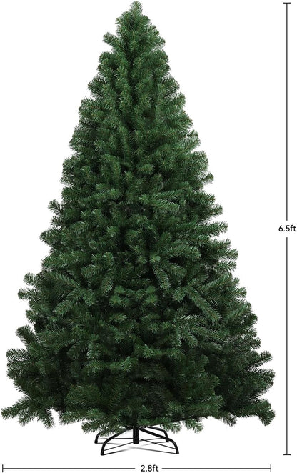 COMHOMA Christmas Tree with Lights 6.5ft, Artificial Pre-lit Christmas Trees with 200 LED Lights, 1000 Dense Branches and Foldable Stand, Xmas Tree for Home, Office, Party Decoration, Easy Assembly