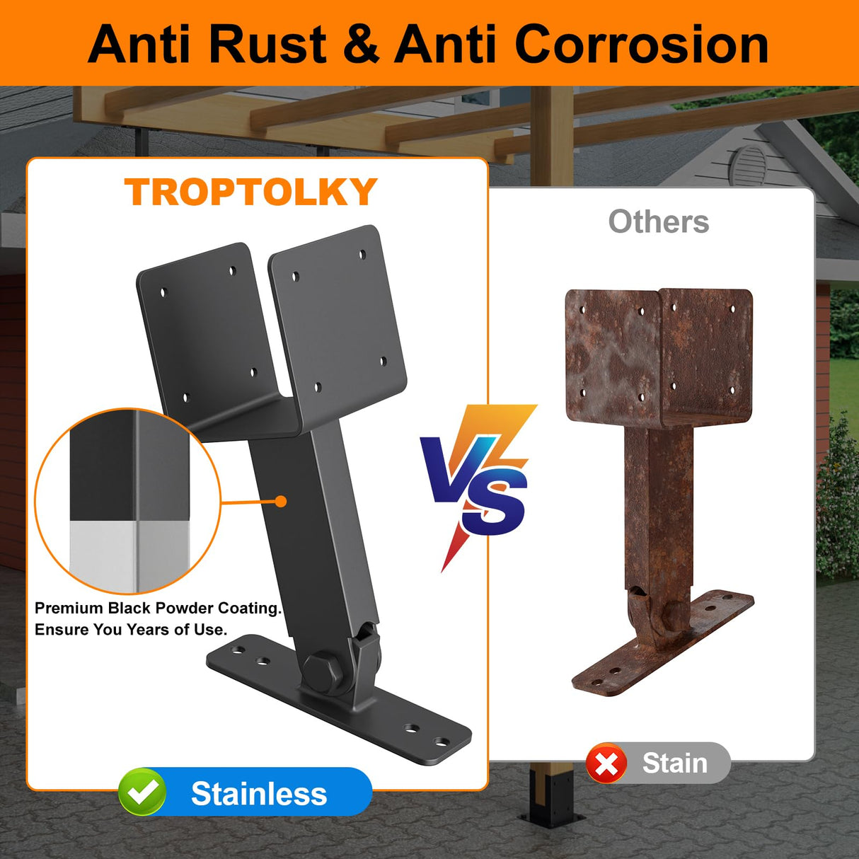 4x4 Heavy Duty Roof Riser Brackets Kit, TROPTOLKY Adjustable Angle Pergola Brackets, Black Metal Roof Riser Beam Bracket for Roof Pergola Gazebo Patio Cover (3 Pack) TROPTOLKY