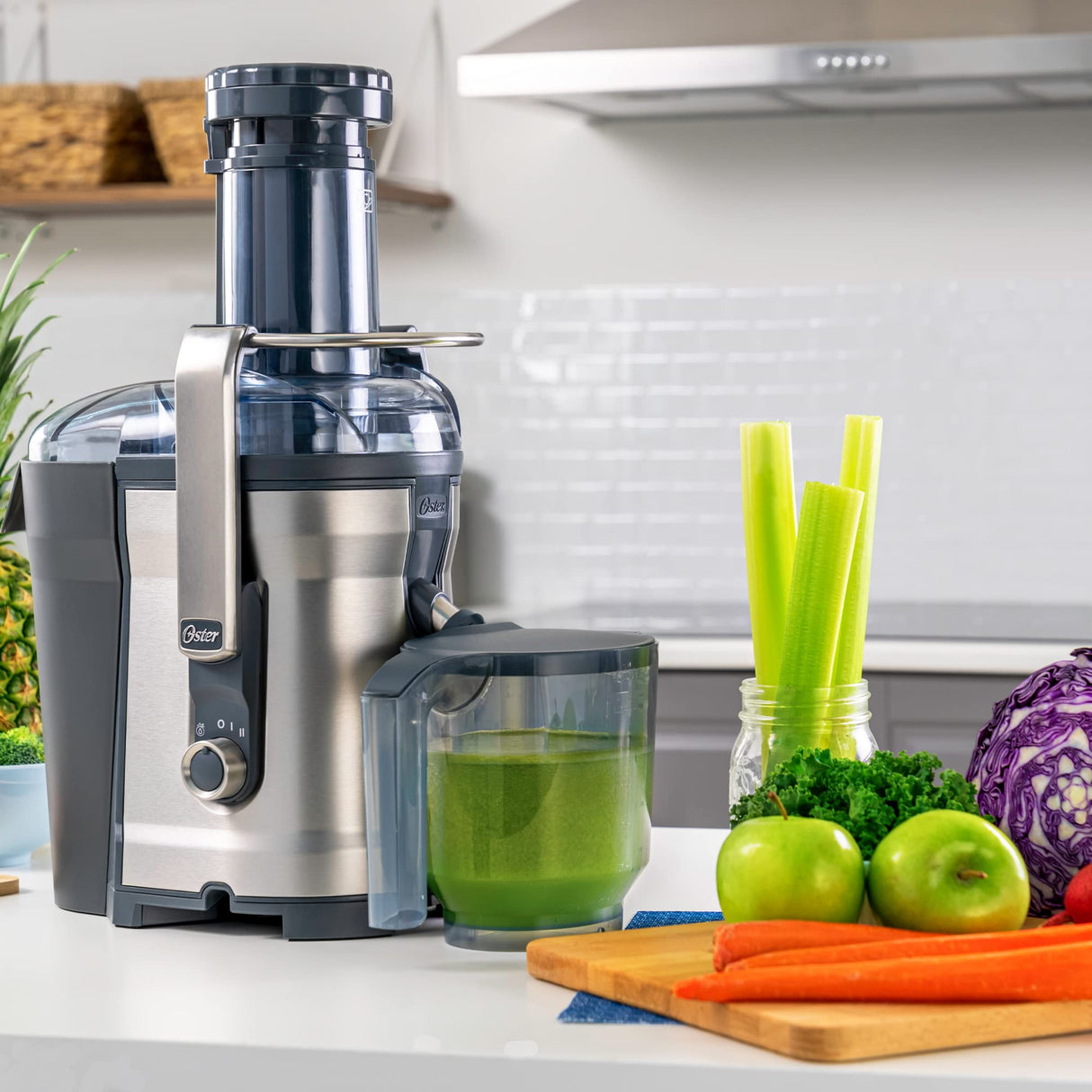 Oster Easy-to-Clean Professional Juicer, Stainless Steel Juice Extractor, Auto-Clean Technology, XL Capacity, Gray Oster