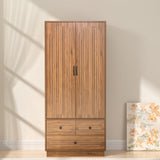 Jluomei Armoire Wardrobe Closet with Doors, Wardrobe Cabinet with 3 Drawers, Wooden Large Clothing Storage Cabinet with Hanging Rod and Shelf, Mid-Century Modern Tall Closet for Bedroom, Walnut Jluomei