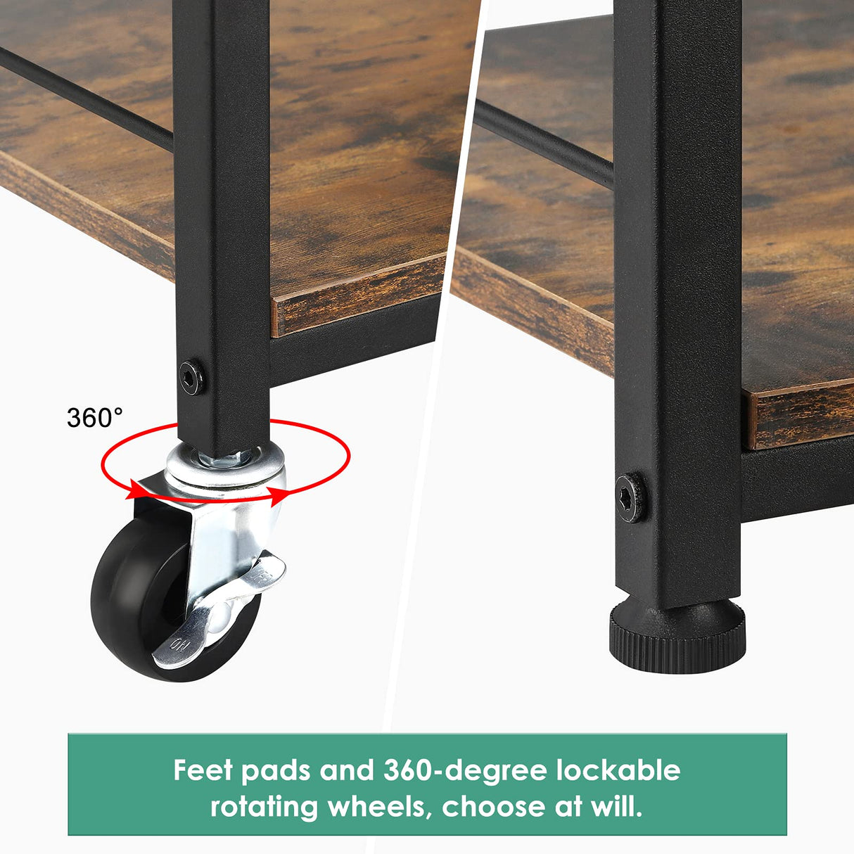 YBING Kitchen Island Cart Utility on Wheels Rolling Cart with Storage Organizer 4-Tier Farmhouse Serving Cart Stand with Wood Tabletop Shelf Units for Bathroom Office Industrial Brown YBING