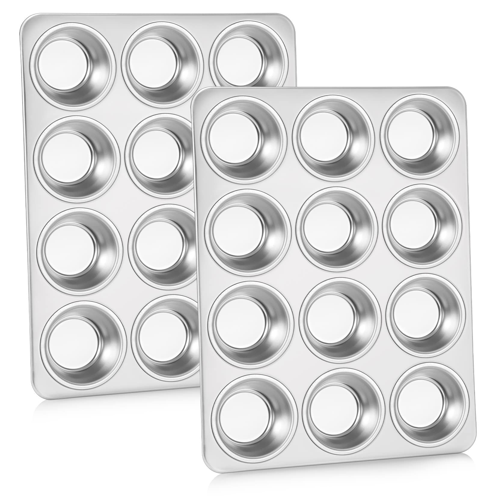 P&P CHEF Muffin Pan Cupcake Baking Pan Set, Stainless Steel Muffin Tin Tray for Mini Cake Tart Quiche, Oven & Dishwasher Safe, Non-toxic & Heavy-duty, (12 Cup, 2Pcs) - Thumbnail 4