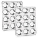 P&P CHEF Muffin Pan Cupcake Baking Pan Set of 2, 12 Cups Muffin Tin Tray, Stainless Steel Muffin Pans for Baking Mini Cake Muffin Tart Quiche, Oven & Dishwasher Safe, Non-toxic & Heavy-duty P&P CHEF