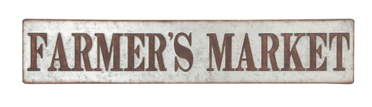 Deco 79 59449 Distressed Iron Farmer's Market Wall Sign, 7" x 36", Brown/Gray Deco 79