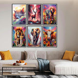 Mowana Diamond Art Kits for Adults - 6 Pack Animals Cat Dog Lion Elephant Deer Cow Diamond Painting Kits for Beginners, 5D DIY Full Drill Gem Art Painting for Home Wall Decor and Gifts 12x16inch Mowana