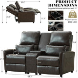 DRMBOOK 63'' RV Loveseat Recliner Sofa, Faux Leather Double Camper Couch 2 Seater Recliner with Console, Home Movie Theater Seating Chair, 2 Person Push Back Recliners for Living Room, Red & Brown DRMBOOK