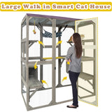 PetsCosset 67.7" Catio Outdoor Cat Enclosures,Large Cat Catio for Indoor, Catio Attach to Cat Window,Wooden Outside Cat Patio with Resting Room,Removable Sun Protection and Waterproof Roof PetsCosset