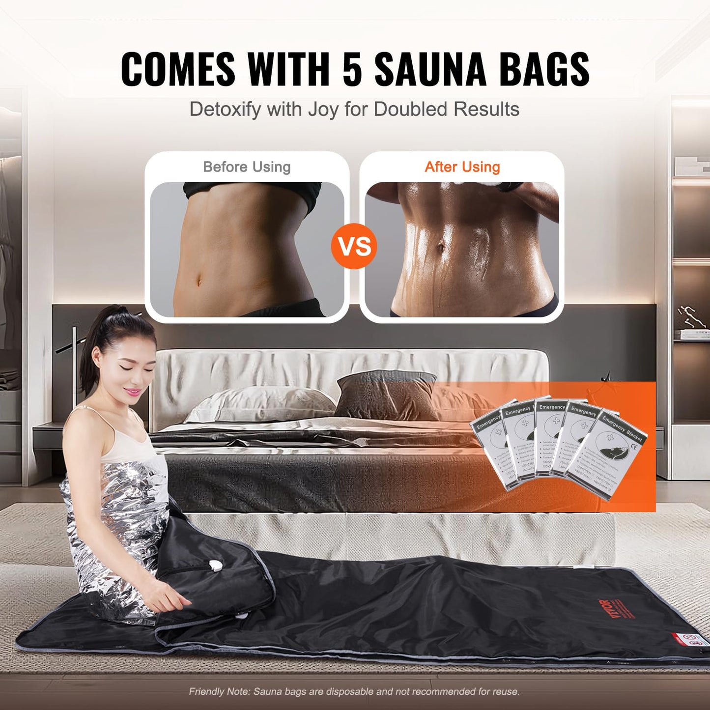 VEVOR Sauna Blanket for Detoxification, Portable Far Infrared Sauna for Home, Oxford Sauna Bag w/Arm Holes & Carbon Fiber Heating, 1-6 Level Adjustable Temp 95-176℉, 5-60 Minutes Timer, 71 x 31 in