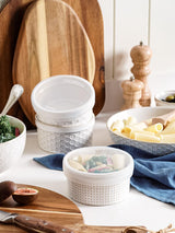 LE TAUCI Ramekins with Lids, 12 oz Ramikin Set for Creme Brulee, Souffle, Dipping Sauce, Ceramic Food Storage Container - 5 inch, Set of 4, Arctic White LE TAUCI