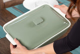ROSSALLINI Stoneware Casserole Dish Bakeware Set with Lid, Covered Rectangular Dinnerware, Extra Large 4.23 Quart, 13 by 9 Inch, Verde Salvia [Sage Green] ROSSALLINI