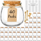 Syntic 40 Pack Small Glass Jars with Cork Lids, 7oz Empty Candle Jars for Making Candles, Yogurt Container with PE Lids for Wedding Favors, Baby Shower, Candy, Spices with Twine, Labels Syntic